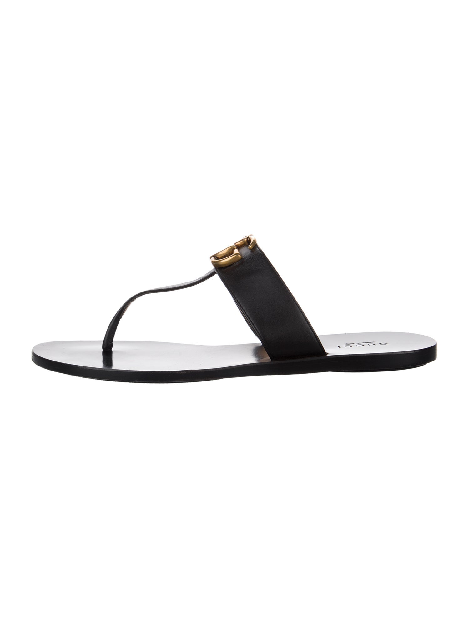 Gucci Double G Logo Leather Flip Flops