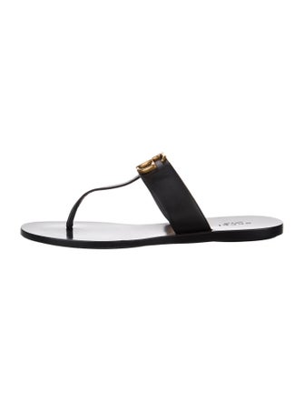 Gucci Double G Logo Leather Flip Flops
