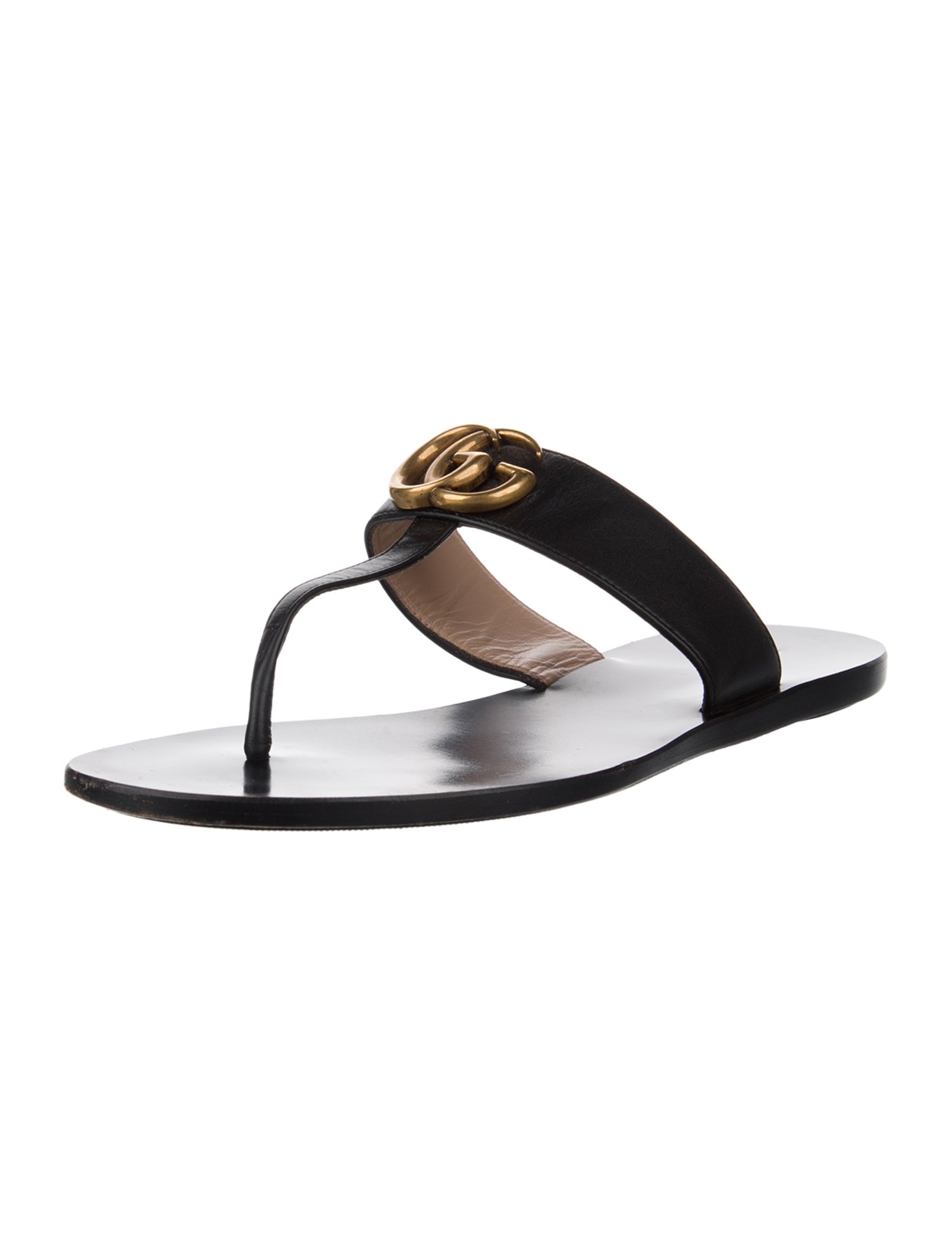 Gucci Double G Logo Leather Flip Flops
