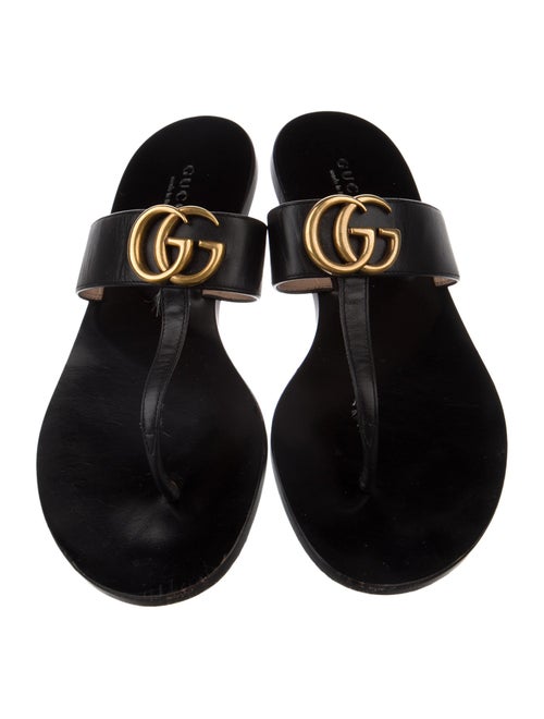 Gucci Double G Logo Leather Flip Flops