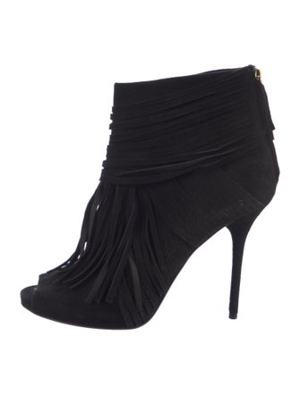 Gucci Suede Fringe Trim Accent Boots