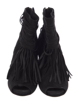 Gucci Suede Fringe Trim Accent Boots