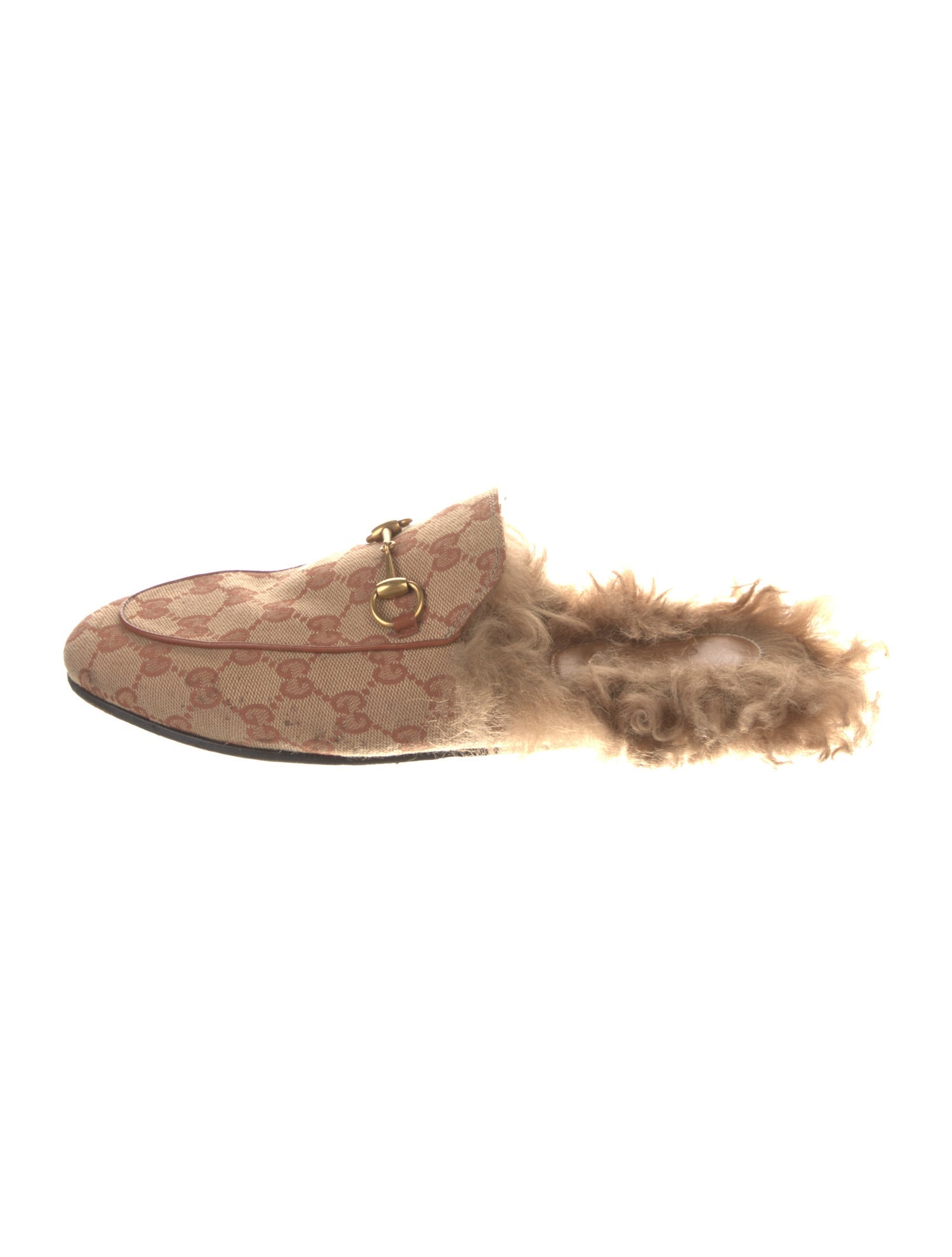 Gucci Canvas Fur Trim Mules