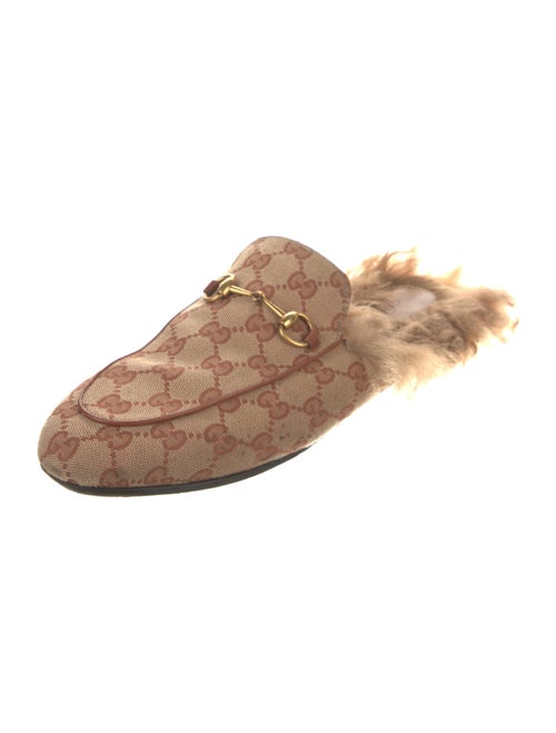 Gucci Canvas Fur Trim Mules