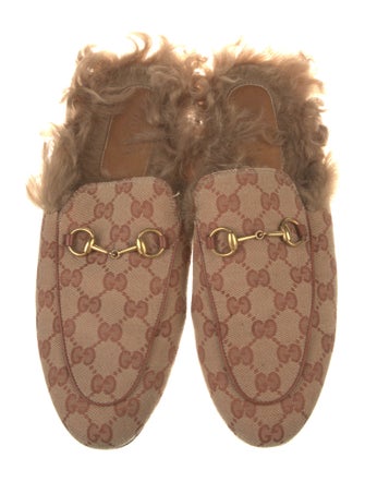 Gucci Canvas Fur Trim Mules