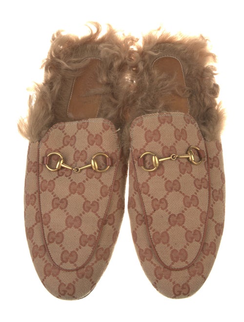 Gucci Canvas Fur Trim Mules