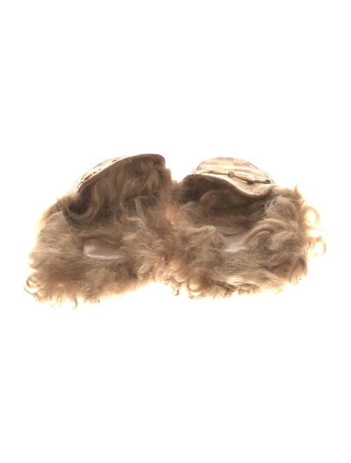 Gucci Canvas Fur Trim Mules