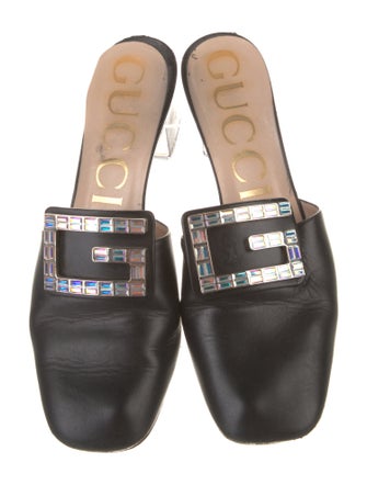 Gucci Leather Crystal Embellishments Mules