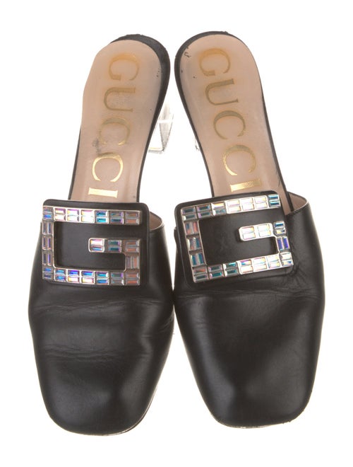 Gucci Leather Crystal Embellishments Mules
