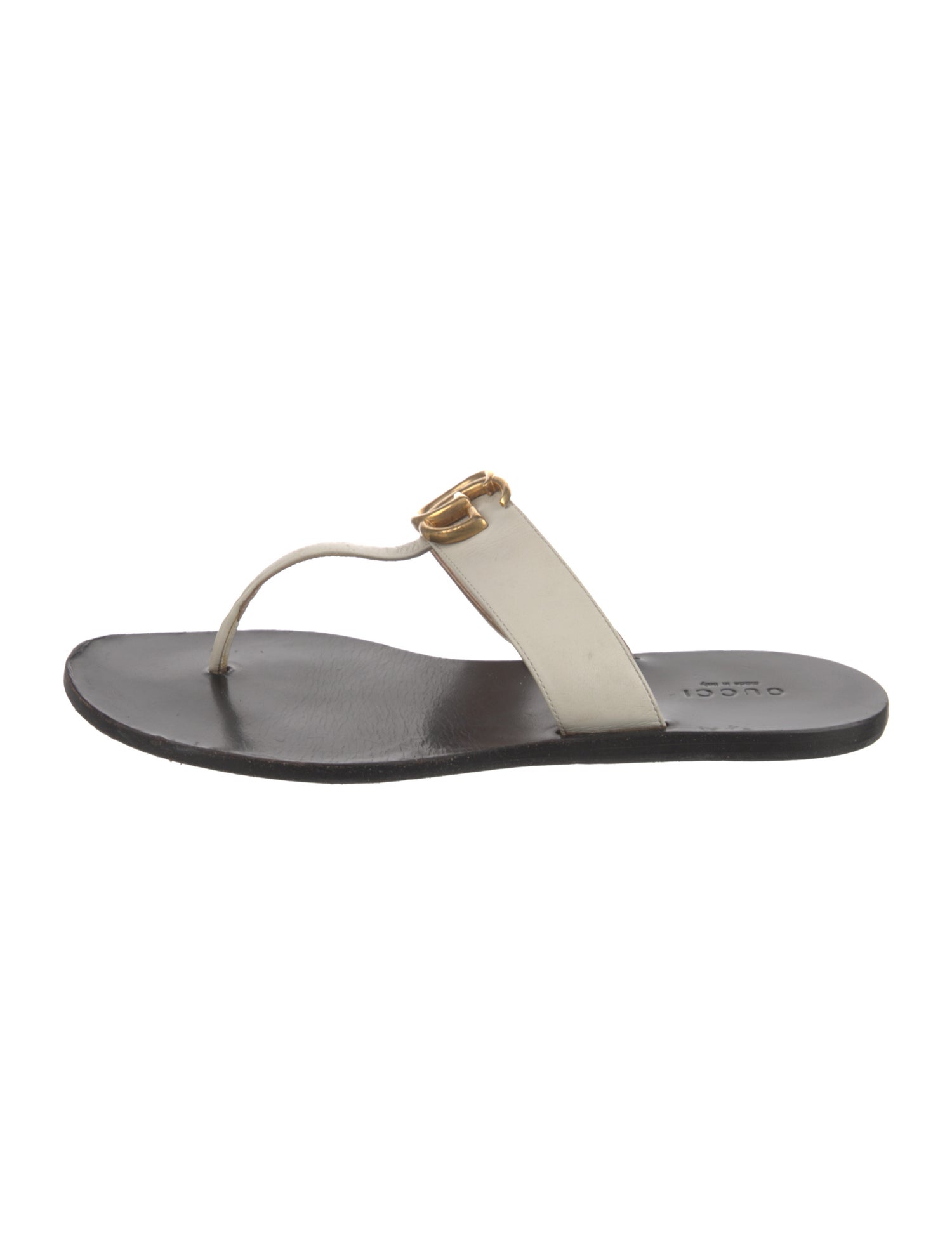 Gucci Double G Logo Leather Flip Flops
