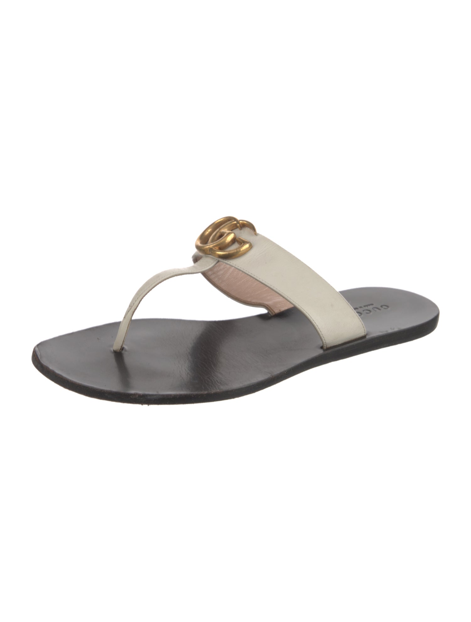 Gucci Double G Logo Leather Flip Flops