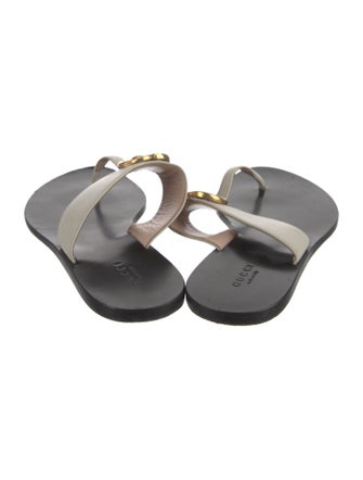 Gucci Double G Logo Leather Flip Flops