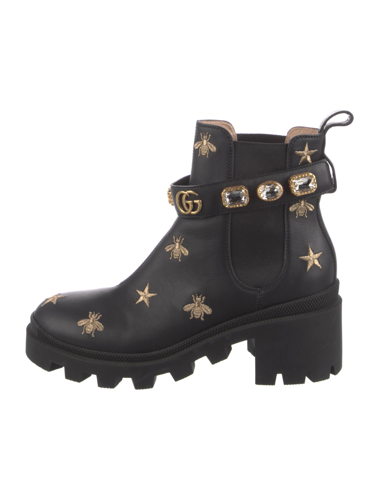 Gucci Double G Logo Leather Combat Boots