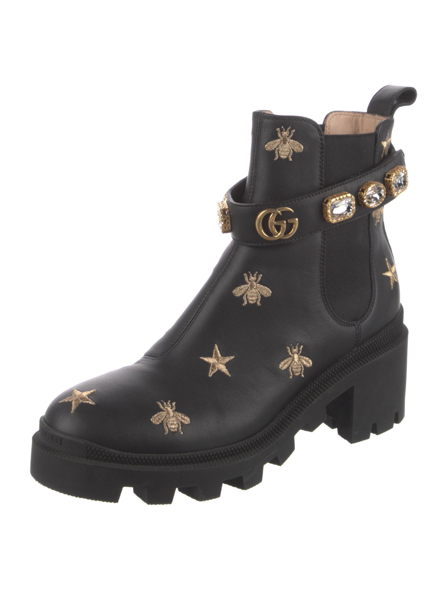 Gucci Double G Logo Leather Combat Boots
