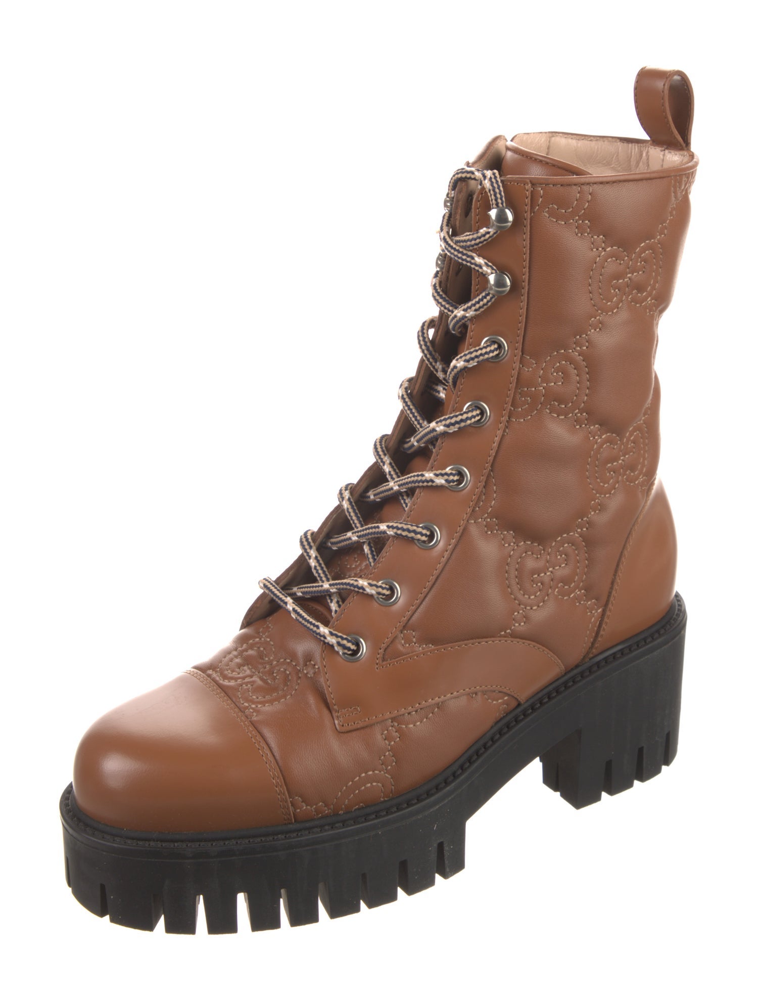 Gucci GG Logo Leather Combat Boots
