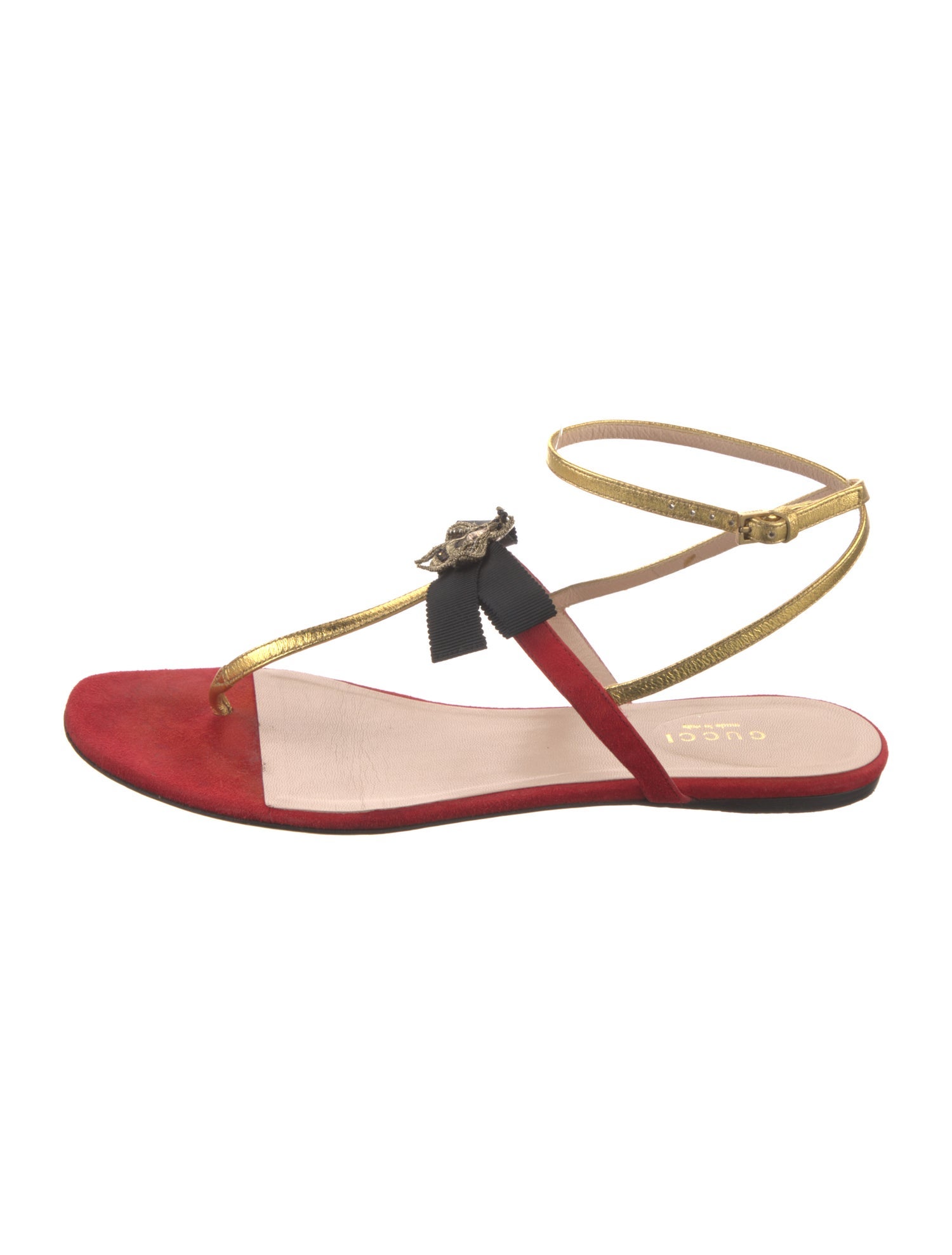 Gucci Bee Accent Leather T-Strap Sandals