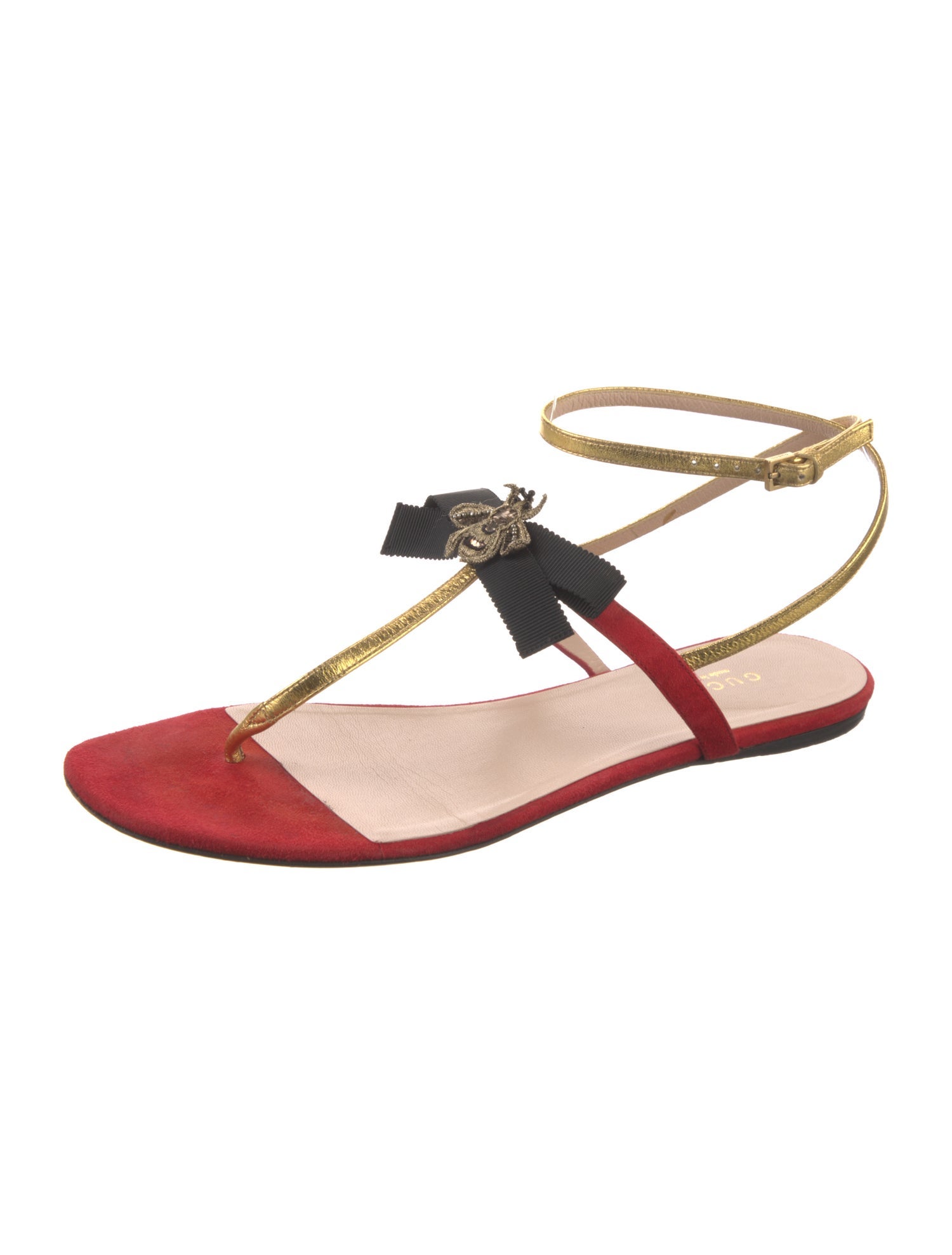 Gucci Bee Accent Leather T-Strap Sandals