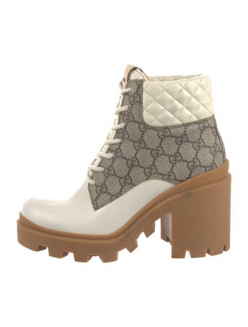Gucci GG Supreme Leather Trim Embellishment Lace-Up Boots