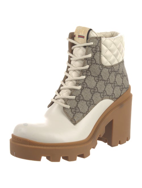 Gucci GG Supreme Leather Trim Embellishment Lace-Up Boots