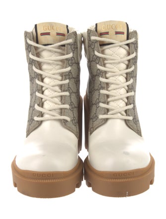 Gucci GG Supreme Leather Trim Embellishment Lace-Up Boots