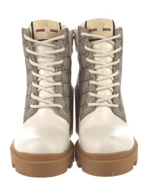 Gucci GG Supreme Leather Trim Embellishment Lace-Up Boots