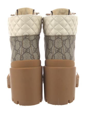 Gucci GG Supreme Leather Trim Embellishment Lace-Up Boots