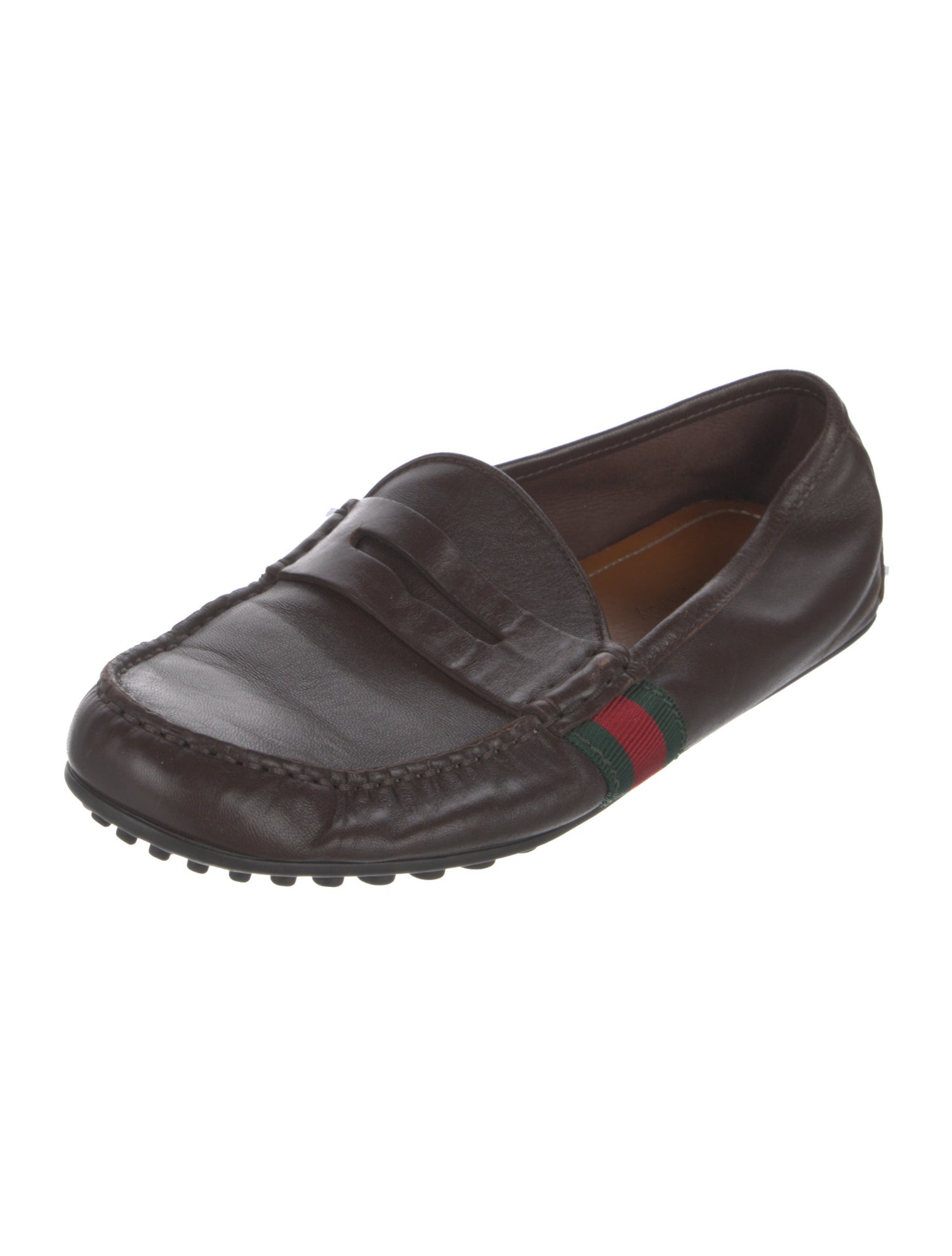Gucci Web Accent Leather Loafers