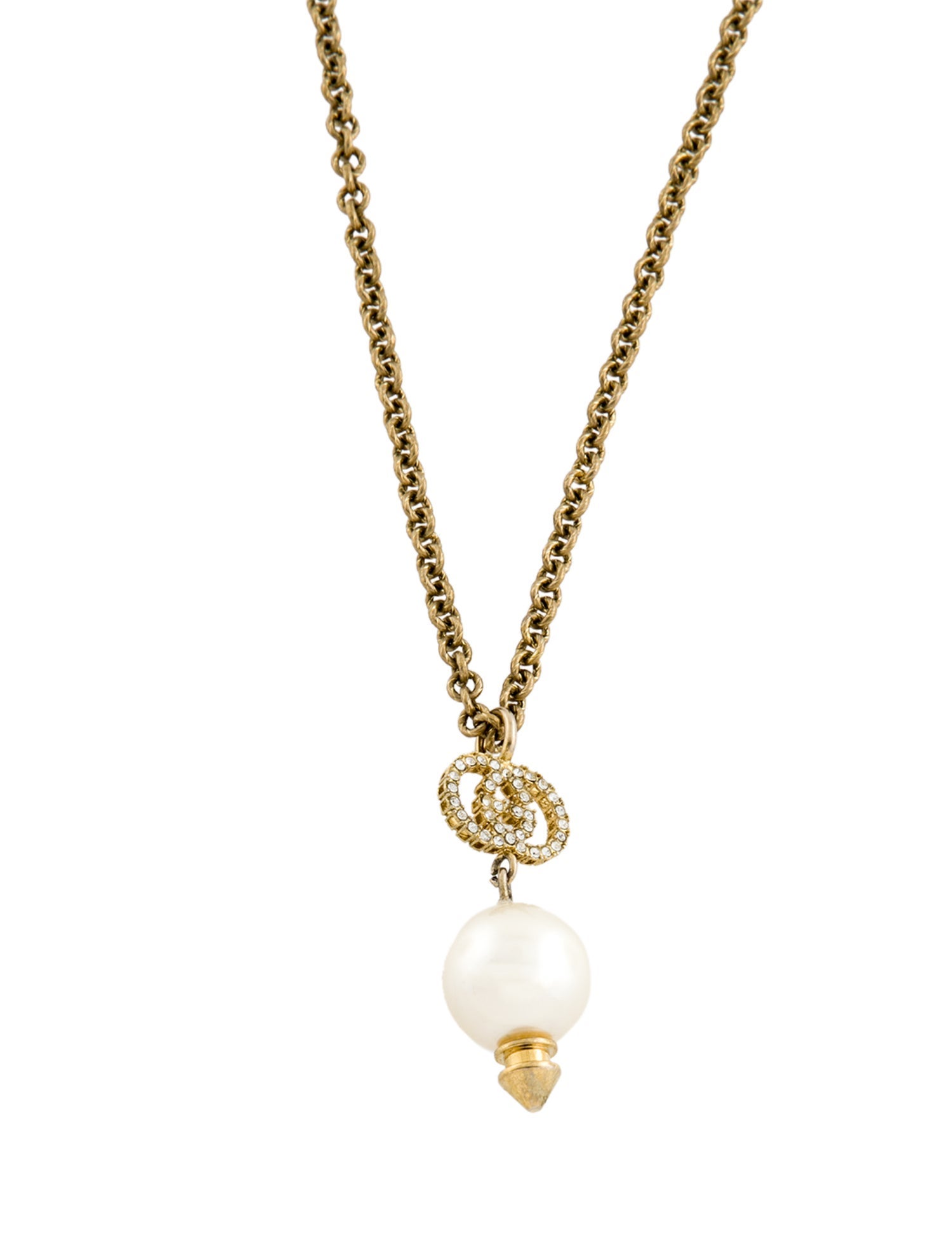 Gucci Faux Pearl & Crystal Interlocking G Pendant Necklace