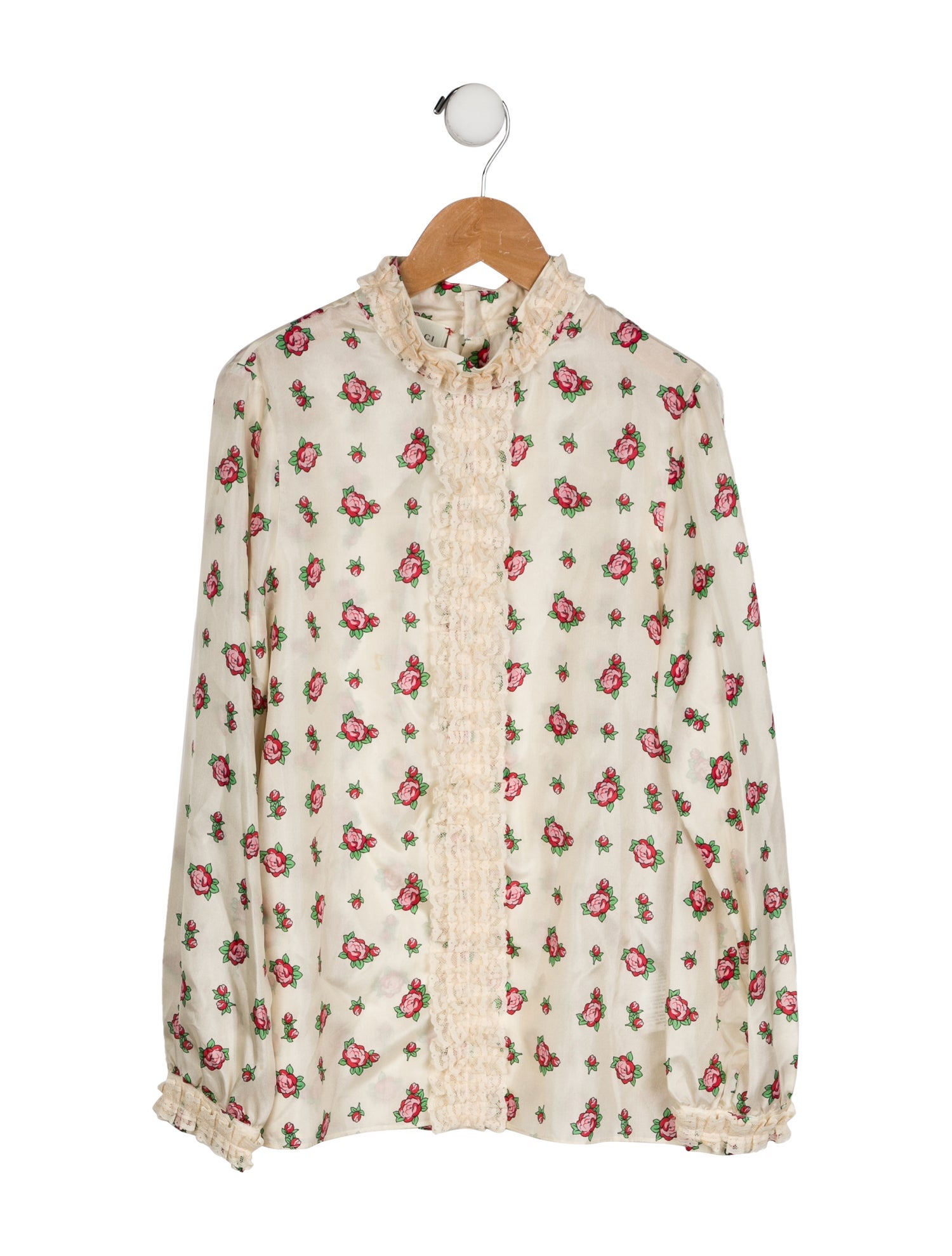 Gucci Kids Floral Print Long Sleeve Blouse Top