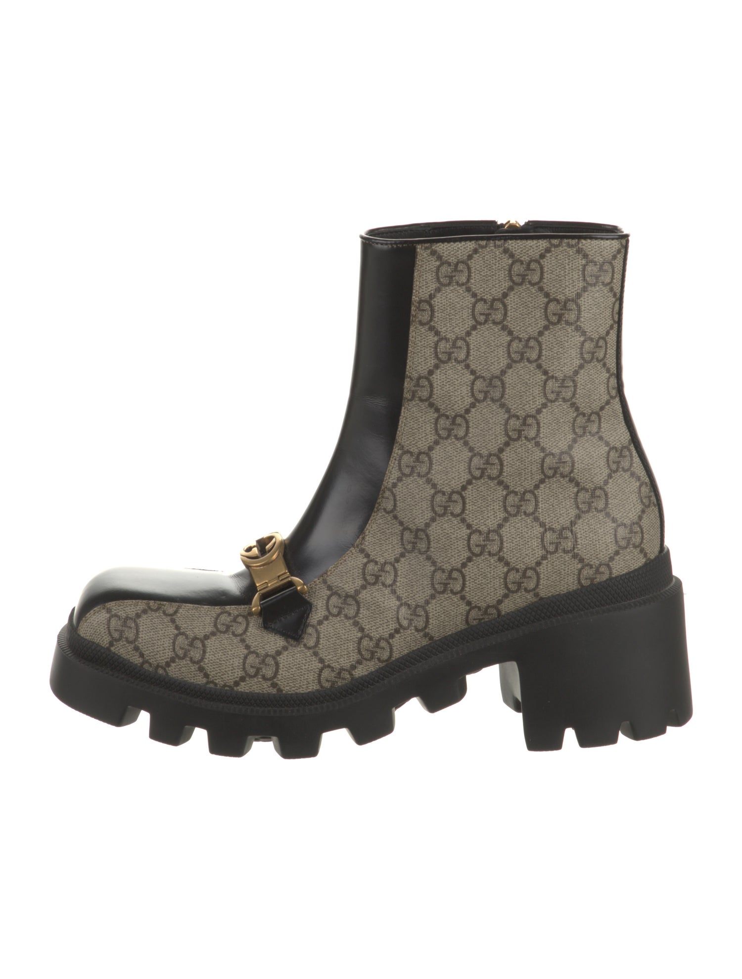 Gucci GG Supreme Leather Trim Embellishment Rain Boots