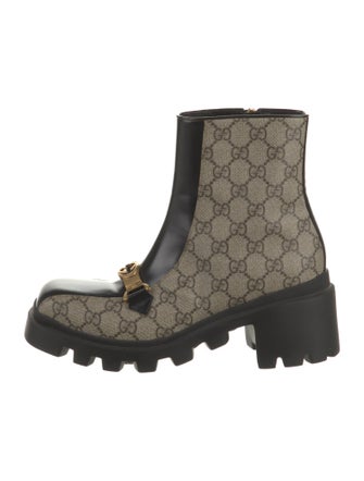 Gucci GG Supreme Leather Trim Embellishment Rain Boots