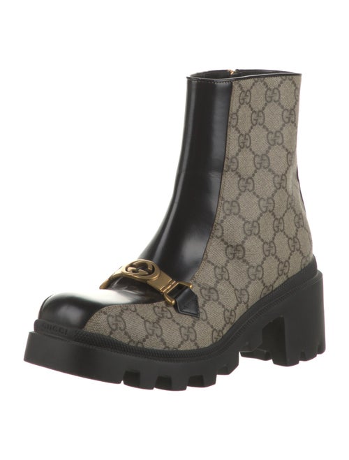 Gucci GG Supreme Leather Trim Embellishment Rain Boots