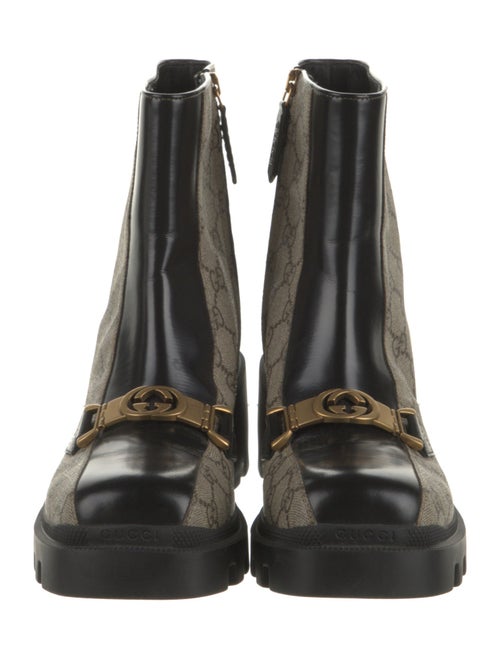 Gucci GG Supreme Leather Trim Embellishment Rain Boots