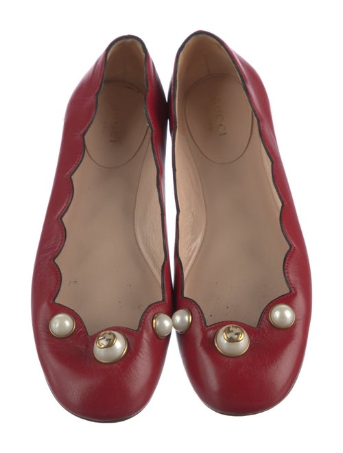 Gucci Faux Pearl Accents Leather Ballet Flats