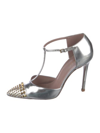 Gucci Patent Leather Studded Accents T-Strap Pumps