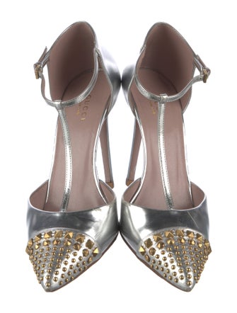 Gucci Patent Leather Studded Accents T-Strap Pumps