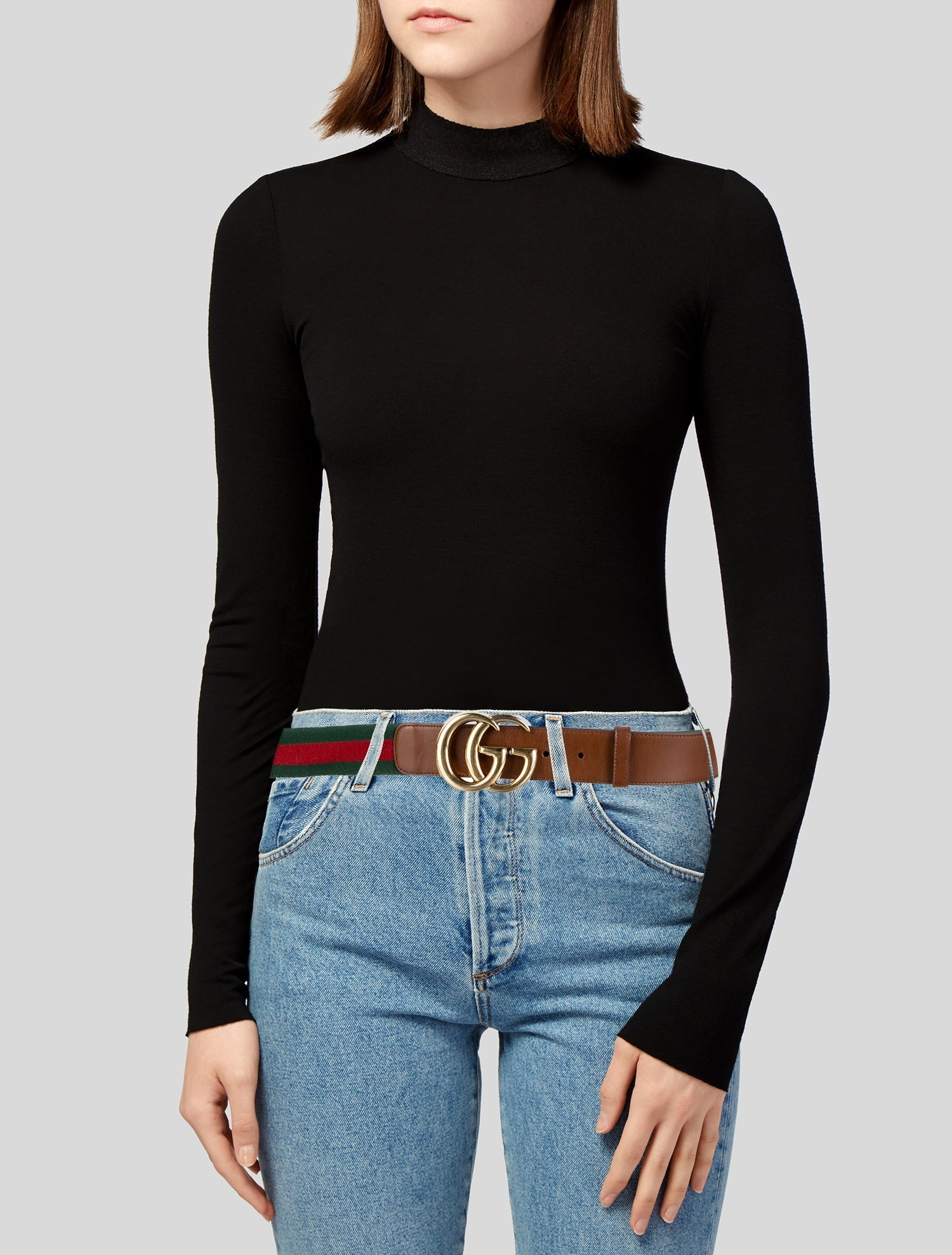 Gucci Web Accent Leather Trim Embellishment Belt