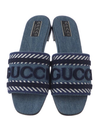 Gucci Denim Graphic Print Slides