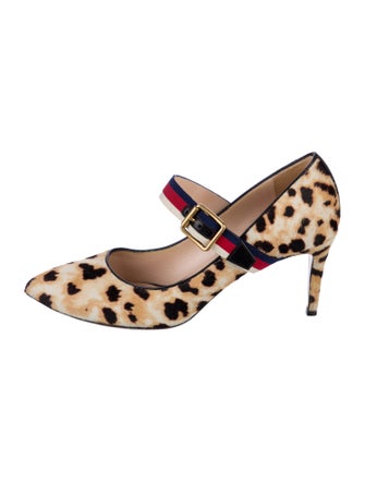 Gucci Sylvie Web Accent Ponyhair Pumps