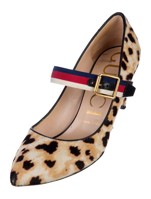 Gucci Sylvie Web Accent Ponyhair Pumps