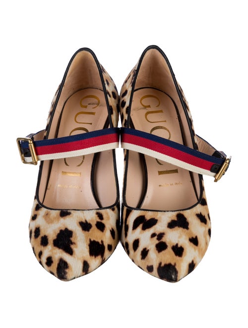 Gucci Sylvie Web Accent Ponyhair Pumps