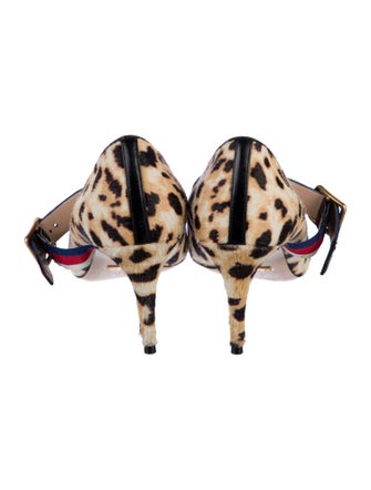 Gucci Sylvie Web Accent Ponyhair Pumps