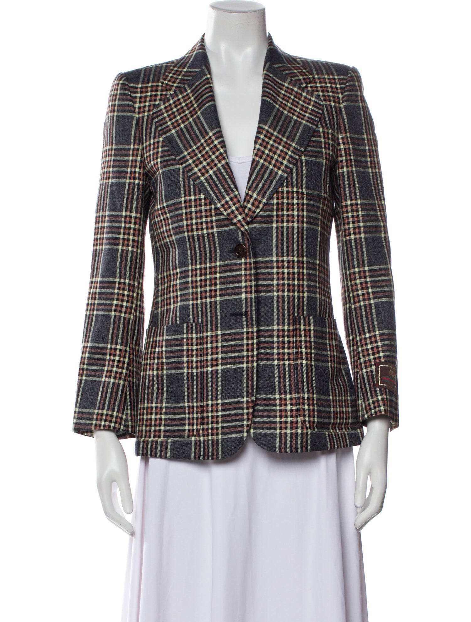 Gucci Linen Plaid Print Blazer