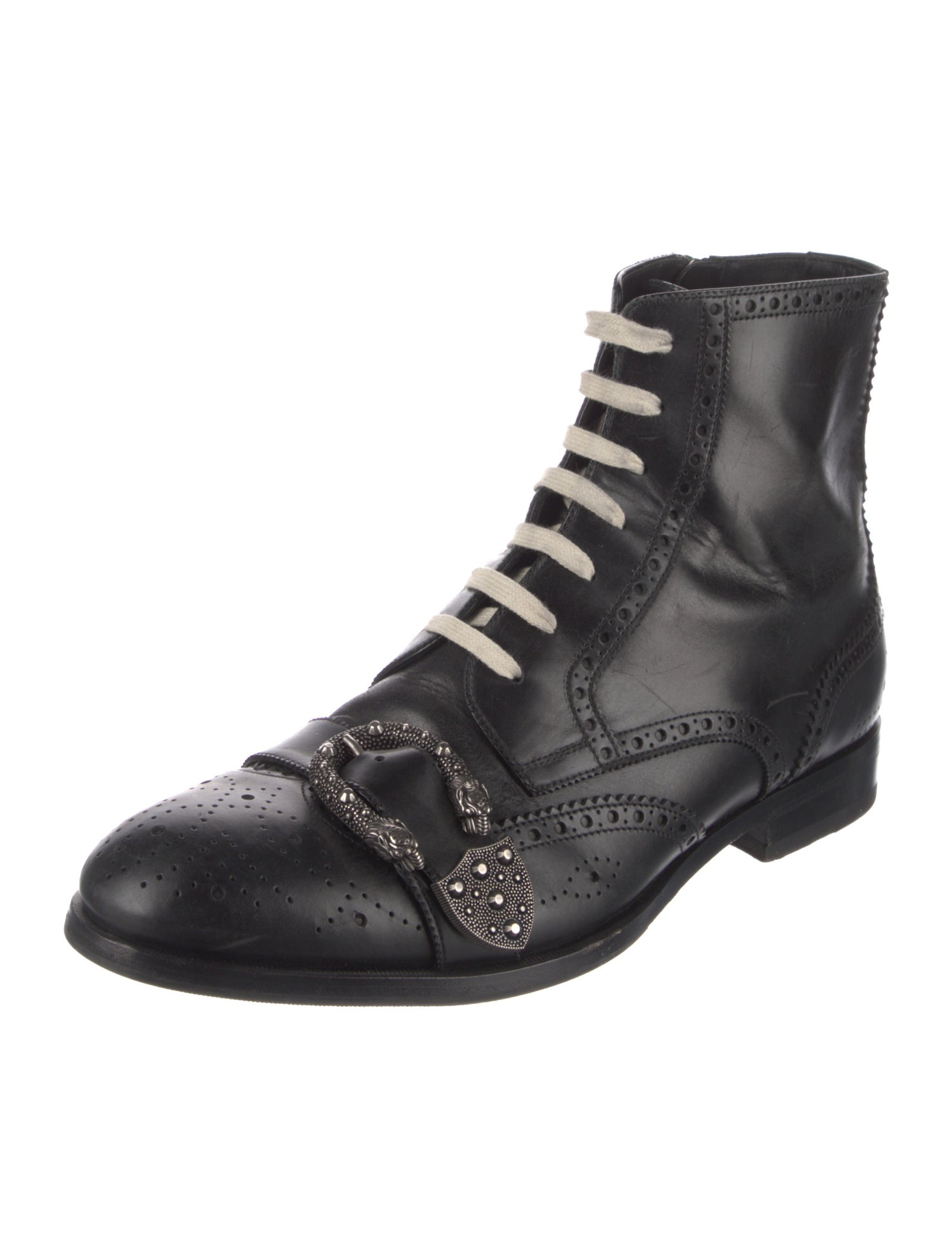 Gucci Bee Accent Leather Lace-Up Boots