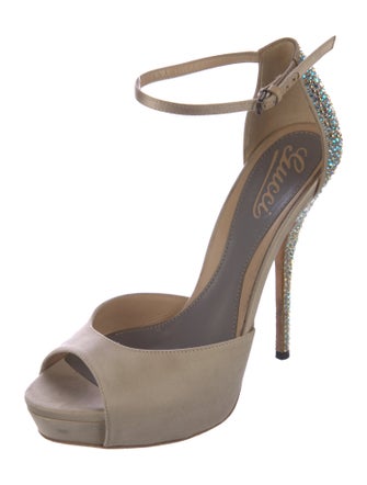Gucci Satin Crystal Embellishments D'Orsay Pumps