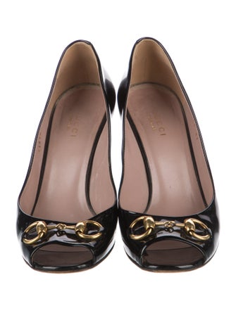 Gucci Horsebit Accent Patent Leather Slingback Sandals