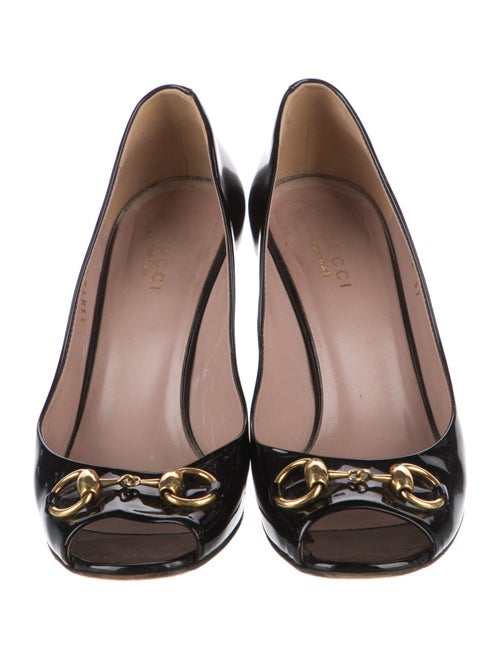 Gucci Horsebit Accent Patent Leather Slingback Sandals