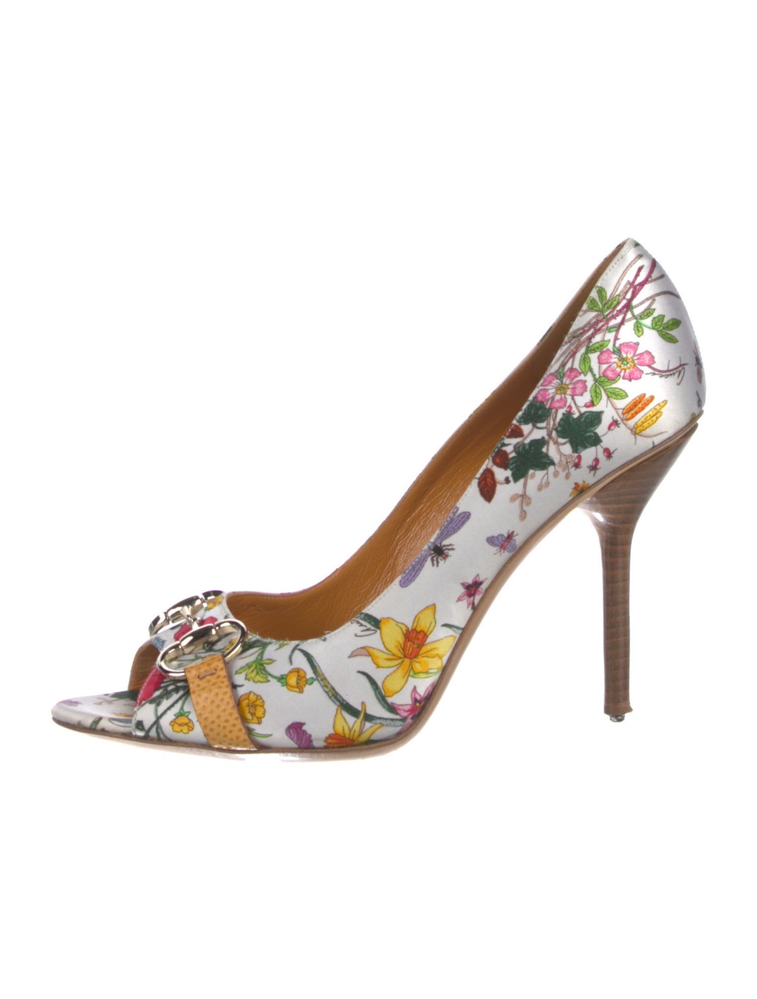Gucci Flora Print Satin Pumps