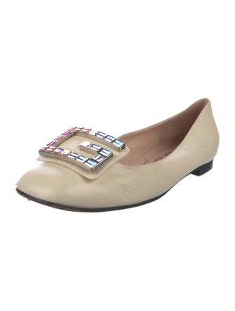 Gucci Leather Crystal Embellishments Ballet Flats