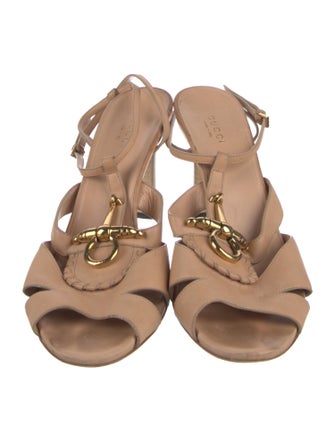 Gucci Hasler Horsebit Accent Leather T-Strap Sandals